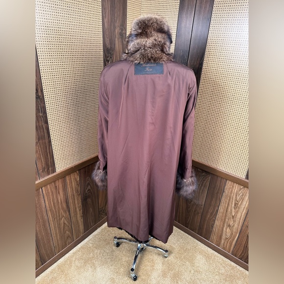 Andriana Furs Brown Broadtail & Fisher Sable Fur Collar + Cuffs Fur Coat Jacket - Picture 10 of 12